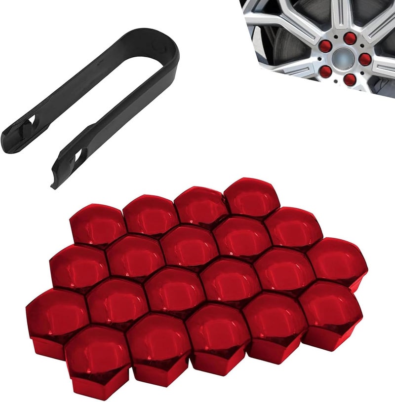 Downhill 20 PCS 17MM Wheel Lug Nut Covers, Cratch and Rust Resistant Hexagon Car Wheel Nut Caps, Wheel Center Bolt Caps with Removal Clip, for Most Cars, Trucks, SUVs (Red) - Image 1